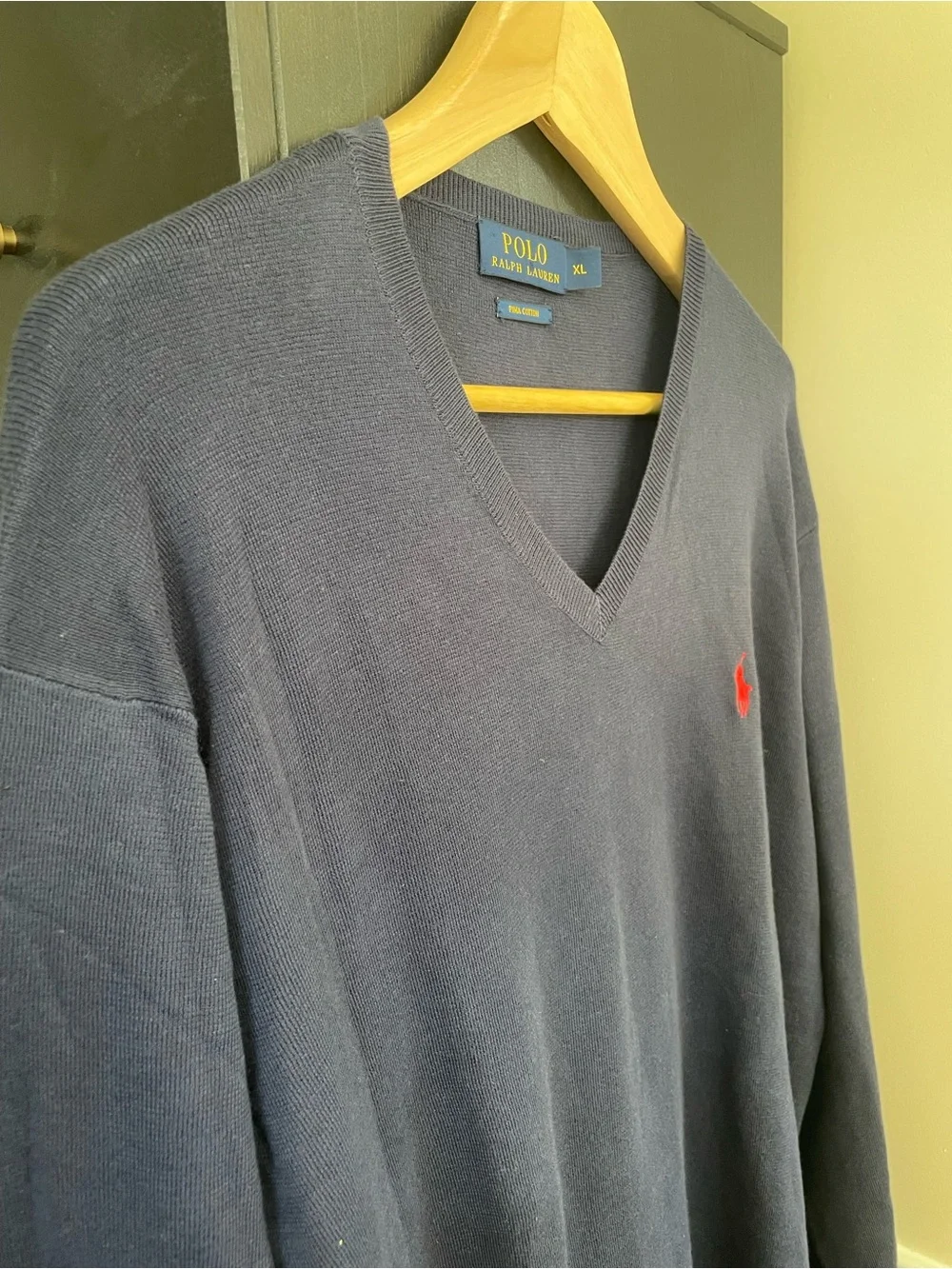 Ralph Lauren Polo Pima Cotton V-neck, navy, men’s XL